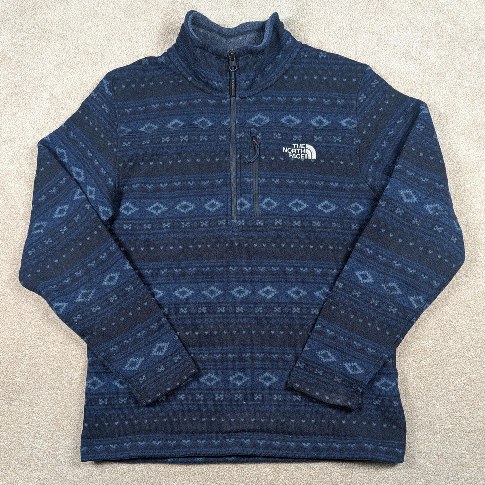 The North Face Pullover Mens Large Blue Fair Isle Aztec 1/4 Zip‎ Tsillan Fleece